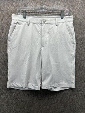 Greg Norman Shorts Mens 32 Gray Stripe Golf Performance Stretch 10 Inseam Casual